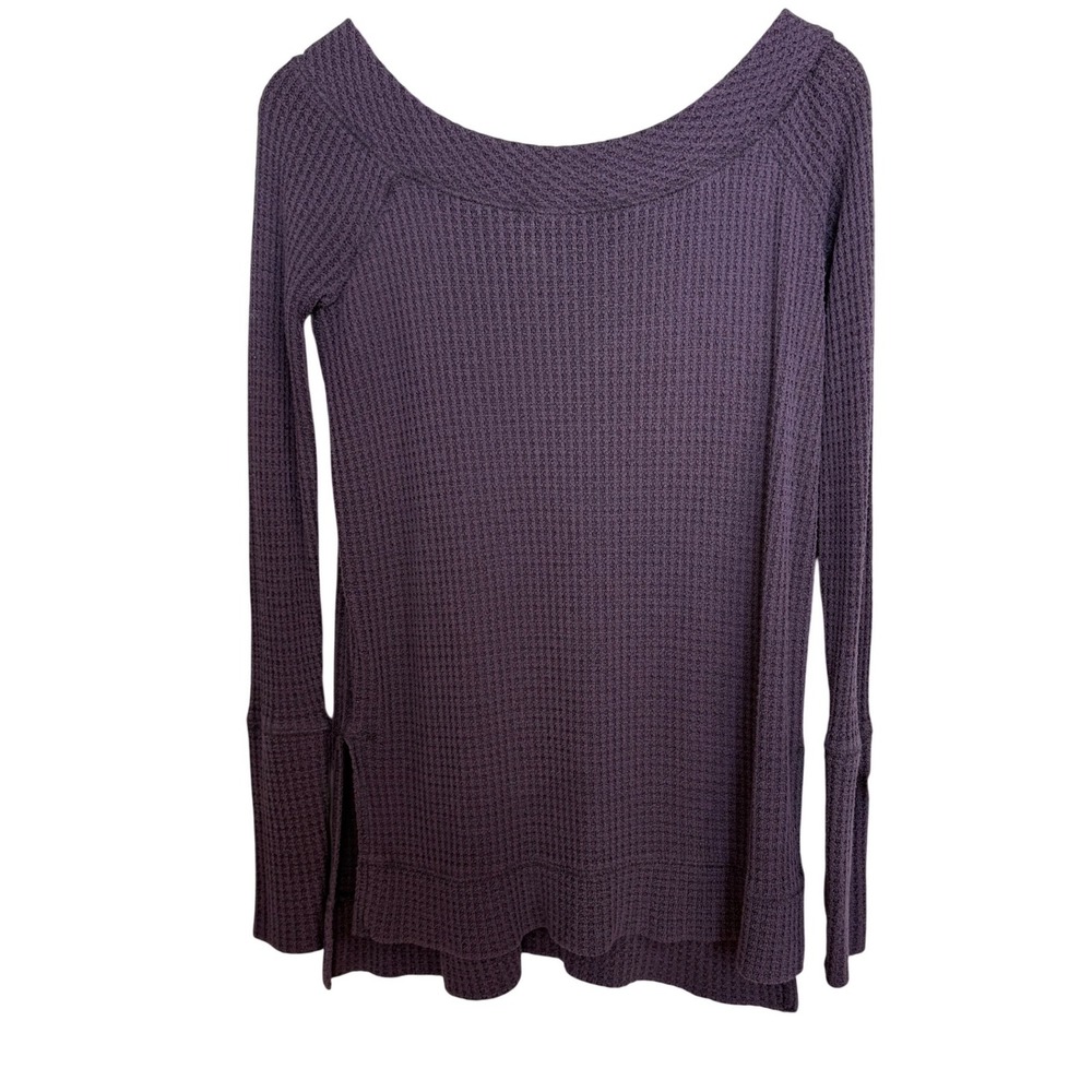 We The Free Thermal‎ Top Women Small Purple Cotton Blend Waffle Knit Scoop Neck